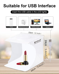 Photo Studio Box with LED Light, PULUZ 20cm Mini Portable Photography Lighting Tent Kit, White Foldable Shooting Softbox with 2x20 Lights + 6 Backdrops for Product Display image 3
