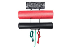 Altair Fitness Yoga Mat Wall Holder Mount Rack, Foam Roller and Towel Rack 3-Tiered Metal Design Black image 2