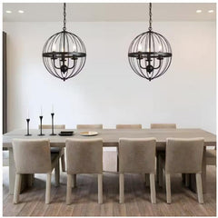 3-Light Distressed Black Farmhouse Chandelier for Dining Room Metal Cage Pendant Hanging Light Fixtures image 3