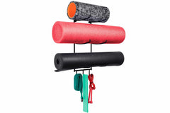 Altair Fitness Yoga Mat Wall Holder Mount Rack, Foam Roller and Towel Rack 3-Tiered Metal Design Black image 3