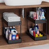 2 Pack Under Sink Organizer, 2 Tier Under Sink Organizers and Storage Bathroom Shelf Organizer Rack Multi-Purpose Bath Collection Baskets for Bathroom Kitchen Countertop Cabinet(Color:Black) image 0