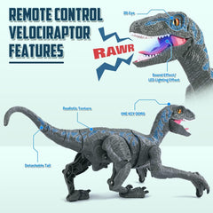 Remote Control Dinosaur Toys for Kids, RC Velociraptor Robot Toys 2.4Ghz Walking Large Electronic Pet Robo Dino with Lights and Roaring Sound for Boys Girls image 2