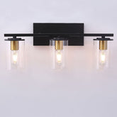 3-Light Vintage Bathroom Light Fixtures Over Mirror,Black and Gold Vanity Lights for Bathroom with Clear Glass Shade,Wall Sconce for Mirror,Bedroom,Living Room(Exclude Bulb) image 0