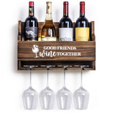 Lemonn Living, Wooden Wall Mounted Wine Rack, Kitchen Storage, Wine Bottle & Glass Holder, Stylish Home & Kitchen Décor, Gift for Housewarming, Birthday or Any Occasion (Good Friends Wine Together) image 0