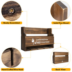 Lemonn Living, Wooden Wall Mounted Wine Rack, Kitchen Storage, Wine Bottle & Glass Holder, Stylish Home & Kitchen Décor, Gift for Housewarming, Birthday or Any Occasion (Good Friends Wine Together) image 1