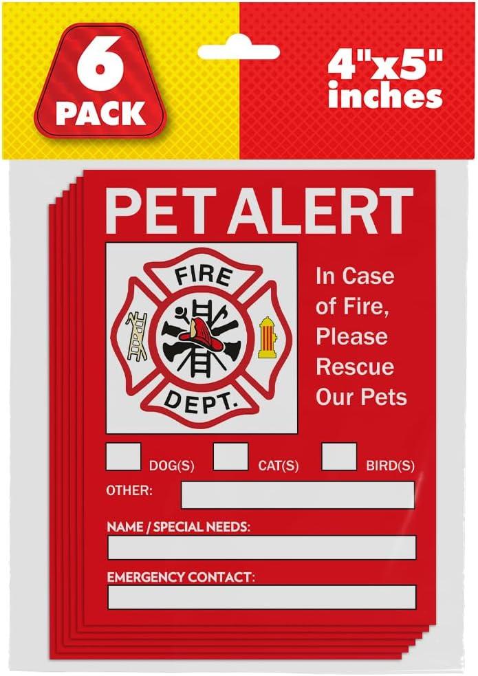 Pet Alert Safety Fire Rescue Stickers - 6 Pack - Save Our Pets Emergency Pet Inside Decal - in Case of Emergency Danger Pet in House Home Window Door Sign image 0
