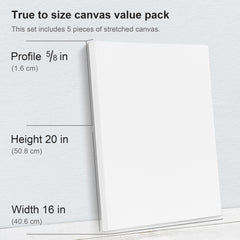 PHOENIX Stretched Canvas for Painting 16x20 Inch/5 Value Pack, 8 Oz Triple Primed 5/8 Inch Profile 100% Cotton White Blank Canvas, Large Framed Canvas for Oil Acrylic & Pouring Art image 2
