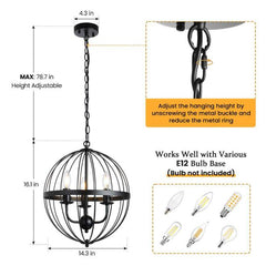 3-Light Distressed Black Farmhouse Chandelier for Dining Room Metal Cage Pendant Hanging Light Fixtures image 2