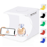 Photo Studio Box with LED Light, PULUZ 20cm Mini Portable Photography Lighting Tent Kit, White Foldable Shooting Softbox with 2x20 Lights + 6 Backdrops for Product Display image 0