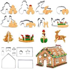 18PCS 3D Christmas Gingerbread House Cookie Cutter Set – Stainless Steel DIY Baking Kit for Cookies, Biscuits & Pastries