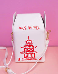 Bewaltz Fun Shape Purse Handbag, Statement Chinese Takeout Box To-Go Dine Out Red White