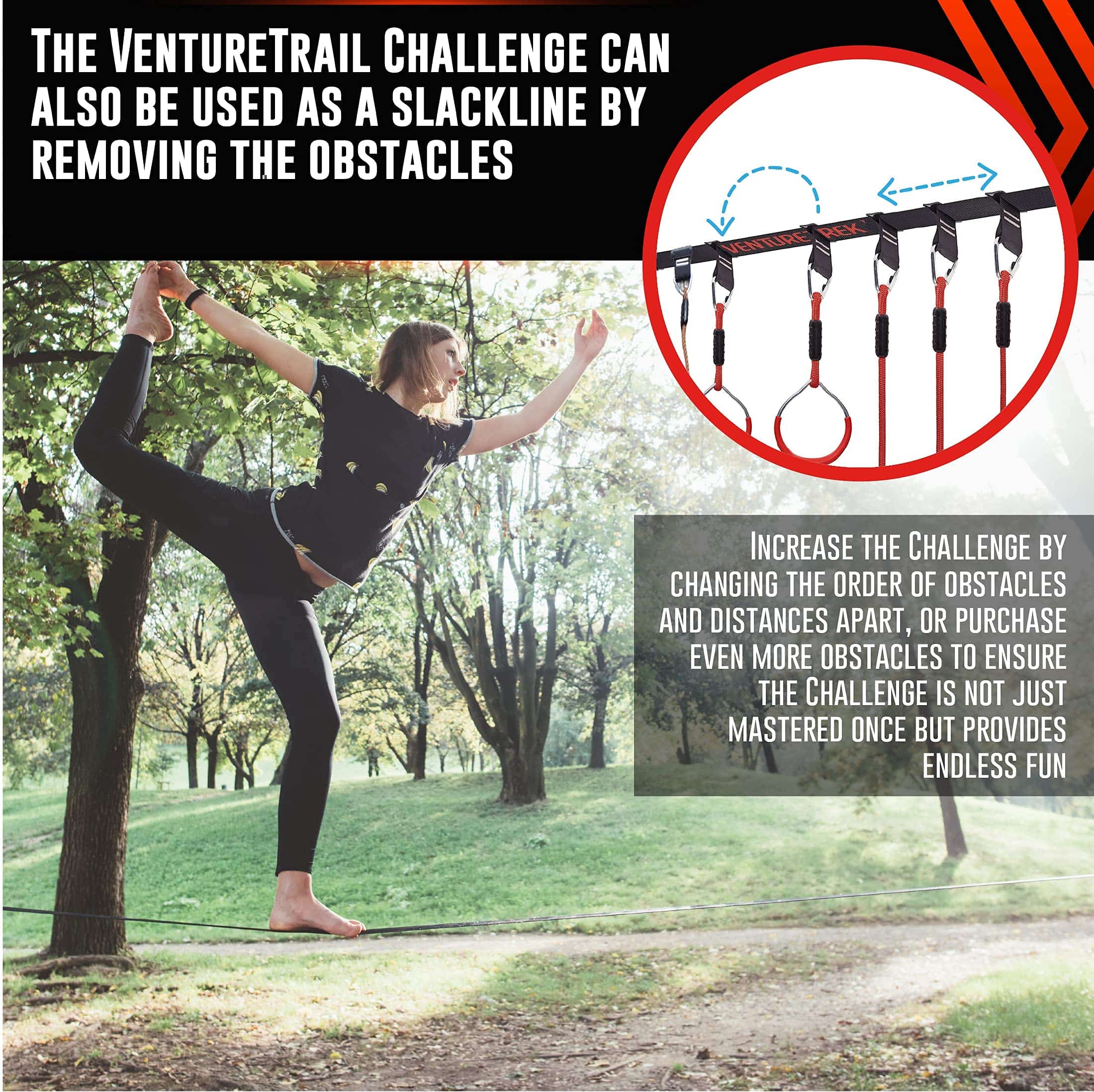 VentureTrek 50FT American Ninja Warrior Obstacle Course for Kids, Ninja Warrior Kids, Ninja Slackline for Backyard, Ninja Warrior Obstacle Course for Kids, Ninja Course Kids, Ninja Kids Toys Outside image 5