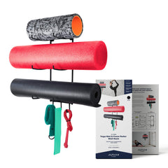 Altair Fitness Yoga Mat Wall Holder Mount Rack, Foam Roller and Towel Rack 3-Tiered Metal Design Black image 0