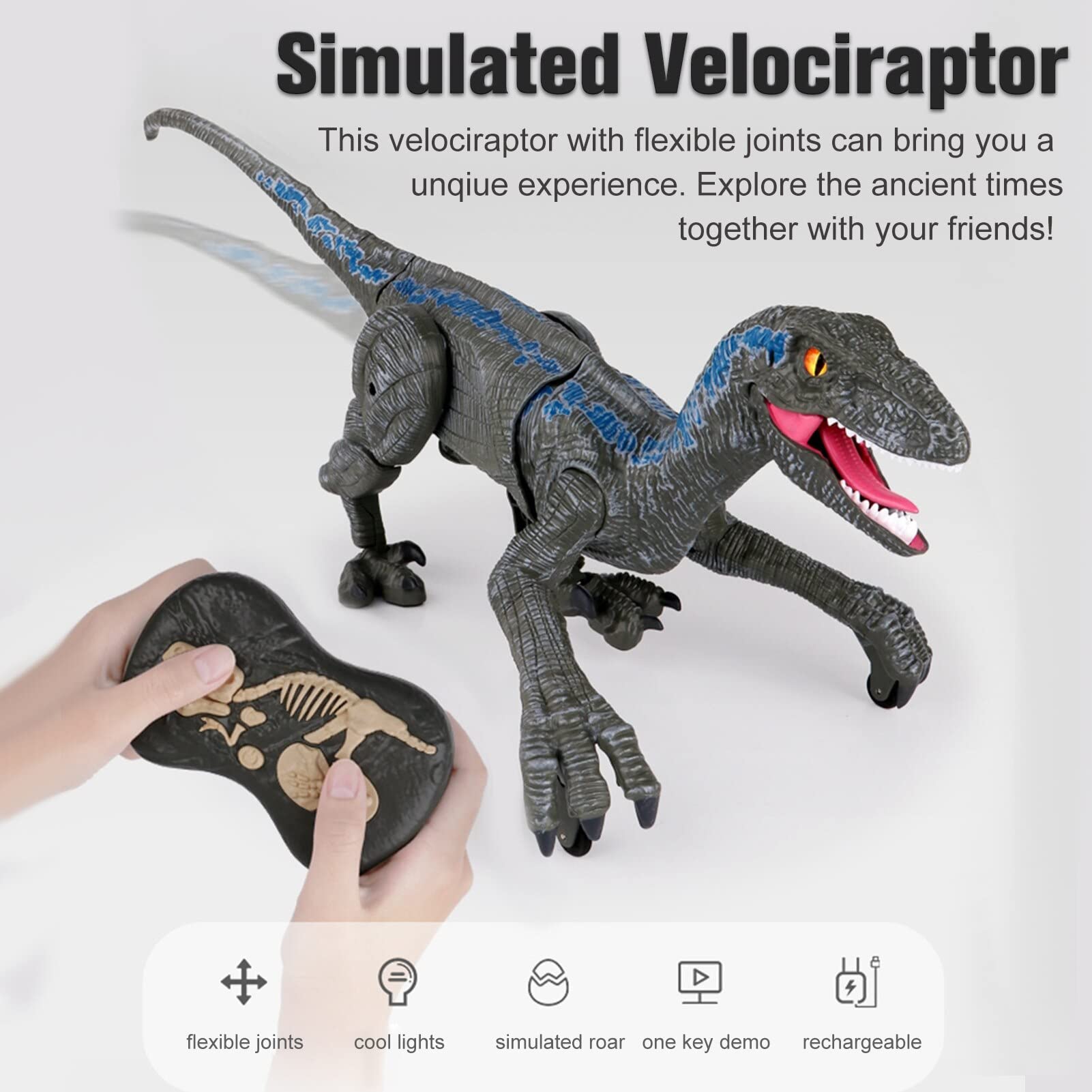 Remote Control Dinosaur Toys for Kids, RC Velociraptor Robot Toys 2.4Ghz Walking Large Electronic Pet Robo Dino with Lights and Roaring Sound for Boys Girls image 4