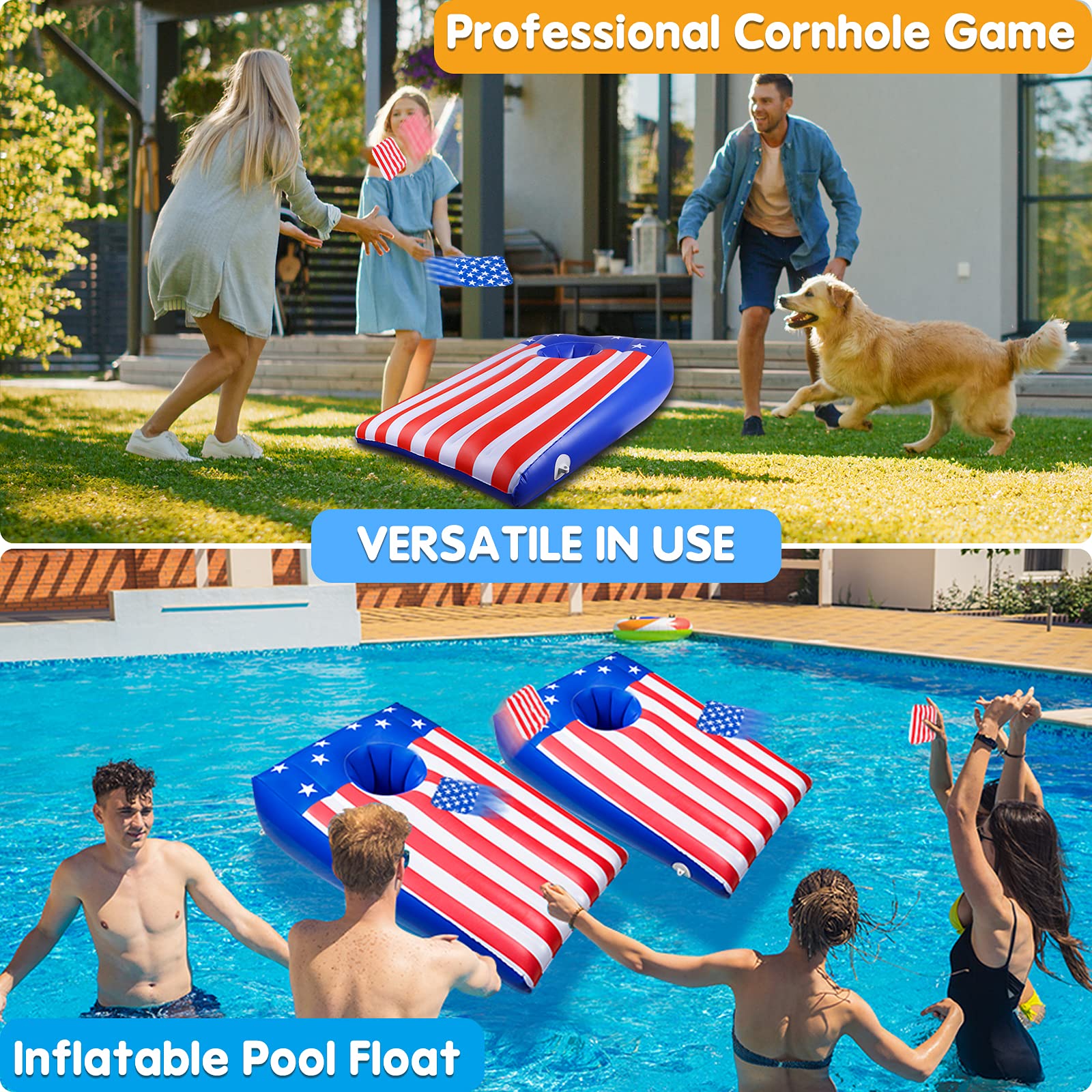Floating Cornhole Bean Bag Toss and Cornhole with with 8 Beanbags Outdoor Game Pool Accessories for Summer (2 Pack) image 1