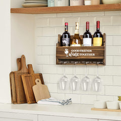 Lemonn Living, Wooden Wall Mounted Wine Rack, Kitchen Storage, Wine Bottle &amp; Glass Holder, Stylish Home &amp; Kitchen Décor, Gift for Housewarming, Birthday or Any Occasion (Good Friends Wine Together) image 3