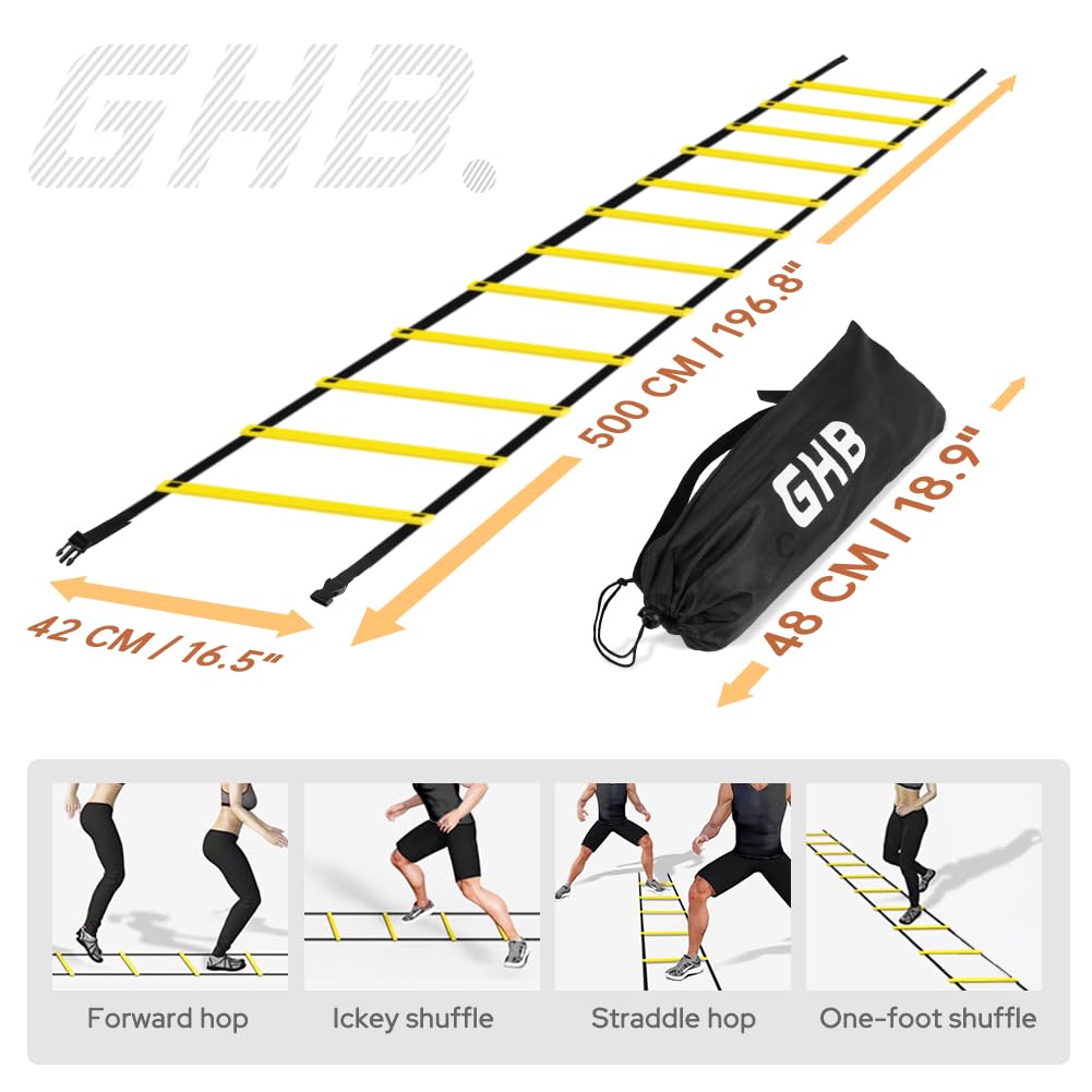 GHB Pro Agility Ladder 2 Pack Agility Training Ladder Speed 12 Rung 20ft with Carrying Bag image 3