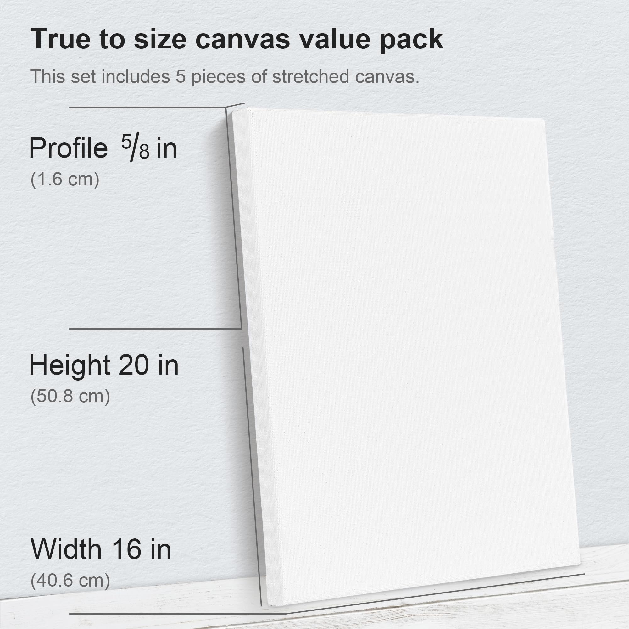 PHOENIX Stretched Canvas for Painting 16x20 Inch/5 Value Pack, 8 Oz Triple Primed 5/8 Inch Profile 100% Cotton White Blank Canvas, Large Framed Canvas for Oil Acrylic &amp; Pouring Art image 2