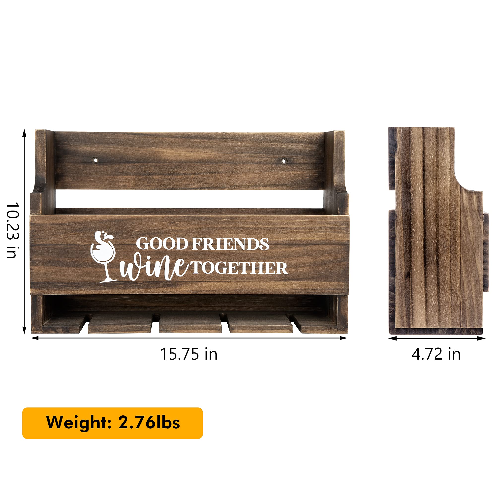 Lemonn Living, Wooden Wall Mounted Wine Rack, Kitchen Storage, Wine Bottle &amp; Glass Holder, Stylish Home &amp; Kitchen Décor, Gift for Housewarming, Birthday or Any Occasion (Good Friends Wine Together) image 2